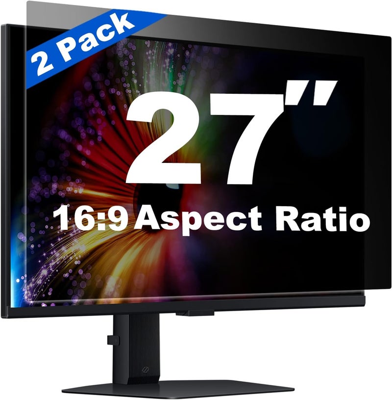 Twugs [2 Pack] 27 Inch Computer Privacy Screen for 16:9 Aspect Ratio Widescreen Monitor, Eye Protection Anti Glare Blue Light Filter Shield, Removable Anti-Scratch Anti Spy Protector - Image 1